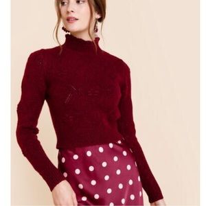 NWT Francesca’s Rae Pointelle Cropped Mock Neck Sweater Size Large, Burgundy